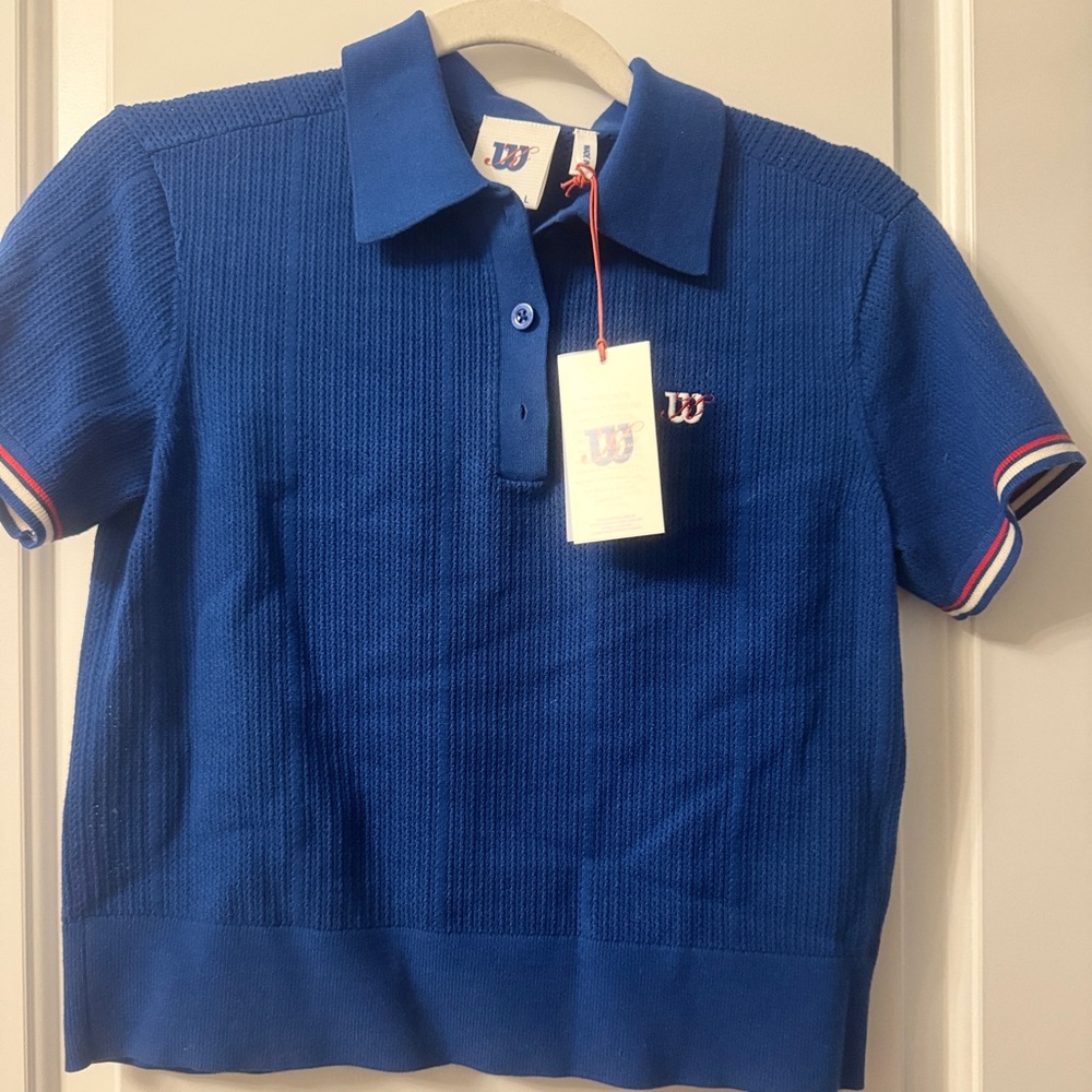 Kith x Wilson Blue Knit Polo Sweater Shirt Size L NWT